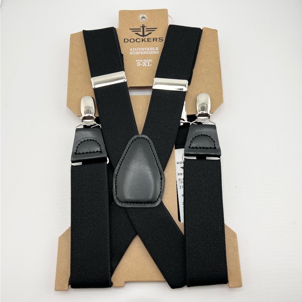 Dockers Adjustable Suspenders Black Narrow Chrome Hardware Unisex Sz S-XL NEW